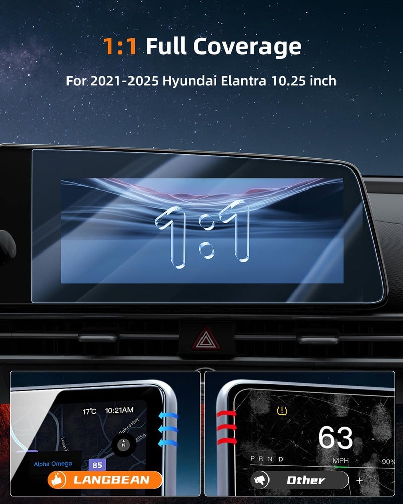 LANGBEAN Screen Protector for 2025 2024-2021 Hyundai Elantra 10.25" Touchscreen, HD Clear, High Sensitivity, 9H Tempered Glass Car Navigation Screen Protector - Image 2